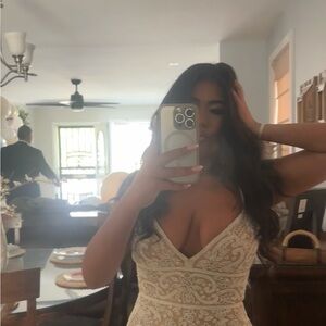 Jovani Cream Lace Prom Dress